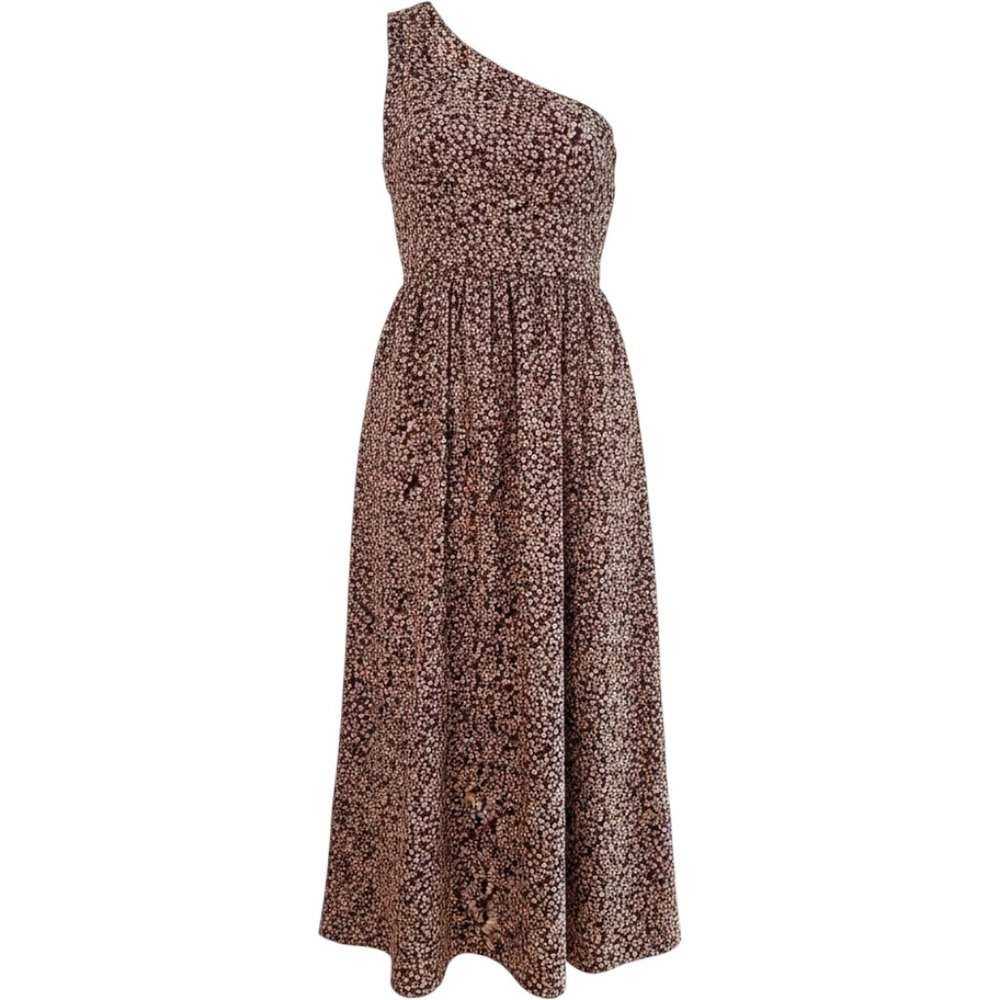 NWT Matteau Gathered One Shoulder Maxi Dress Floral Organic Cotton Brown US 8
